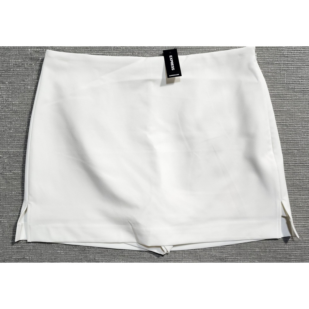 Express Editor Skort Womens 14‎ White Side Zip Mini Skirt Shorts Stretch